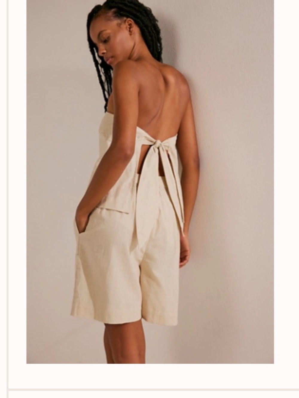 Free People Strapless Back-Tie Romper in Light Beige